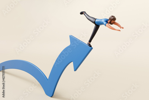 Photography A businessman taking the plunge jumping or diving off of an opportunity arrow