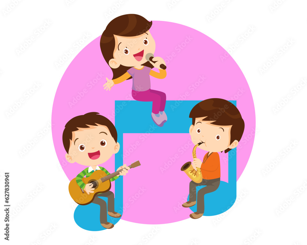 Music kids.Play music concept of music school Music kids.Play music concept of music school