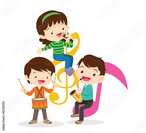 Music kids.Play music concept of music school