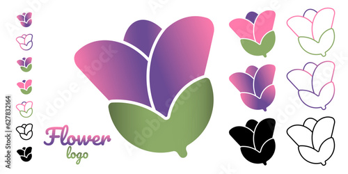 Vector set of the Flower logo in different design options for a bio products company, beauty salon, spa, cosmetology, perfumery and other services for women