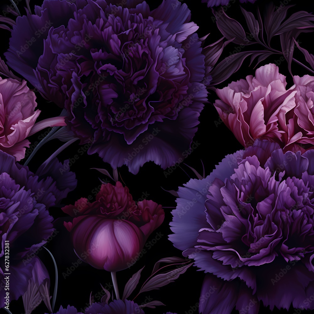 a purple wallpaper with carnations