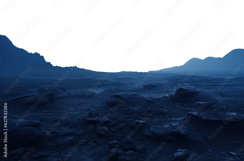 vast moon surface at night. Isolated transparent PNG. Alien landscape. desert landscape.