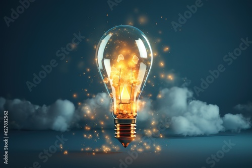 Idea of light bulb flying in the sky like a rocket