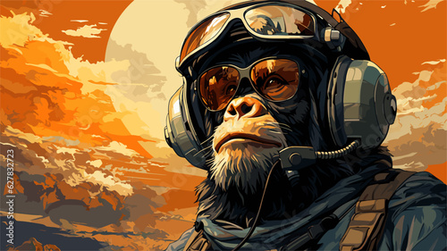 vector drawing of a monkey in an astronaut helmet