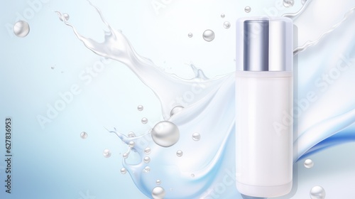 Background with containers, Hyaluronic Acid and Collagen Serum Drop for Skincare