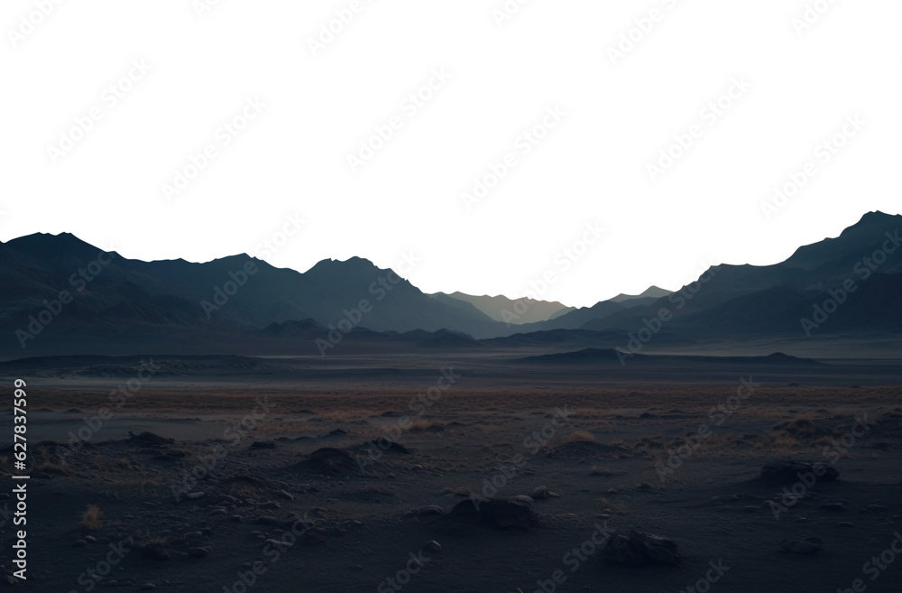 dry desert valley. Isolated transparent PNG. Alien landscape. desert landscape. - obrazy, fototapety, plakaty 