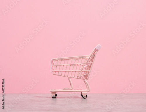 Empty shopping cart. Shopaholism and waste of money.