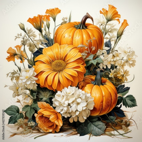 watercolor beautiful compelling pumpkin bouquet with pumpkin