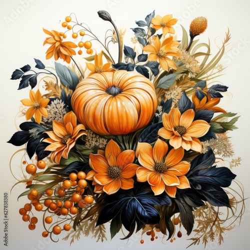 watercolor beautiful compelling pumpkin bouquet with pumpkin