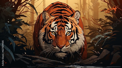 international tiger day tiger face painting of tiger realistic forest background 