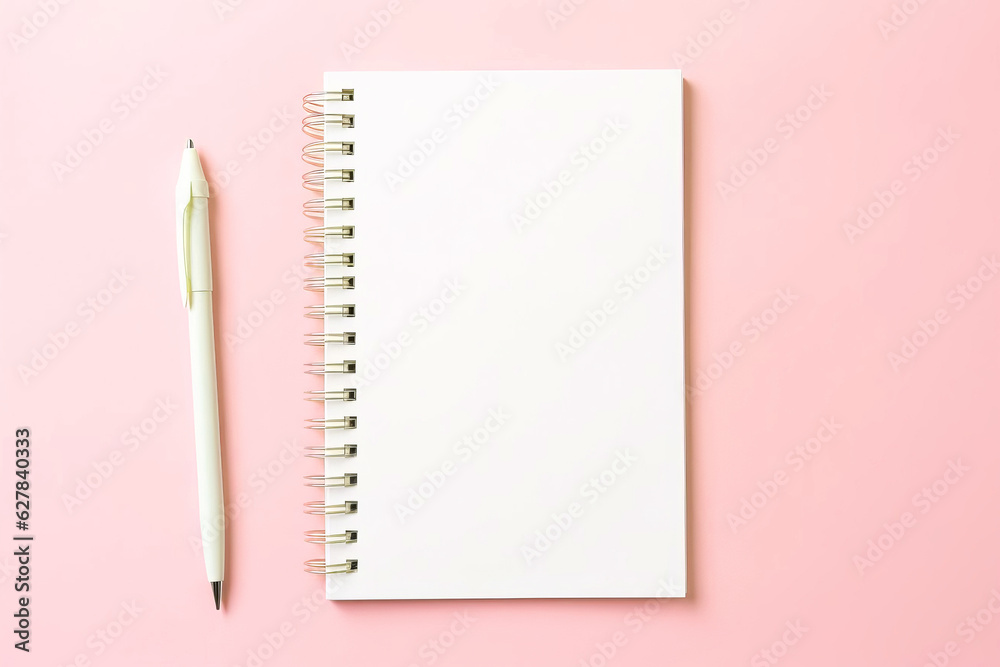 Notepad with blank pages and pen on a pink background. Notepad with blank pages and pen on a pink background.
