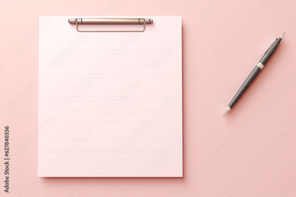 Clipboard blank note pages and pen on pink background. Clipboard blank note pages and pen on pink background.