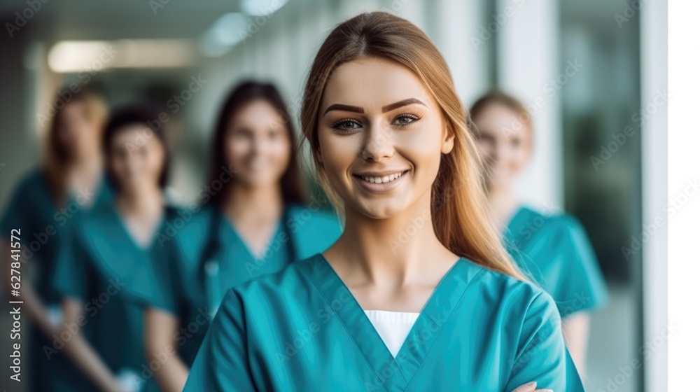 beautiful smiling young nursing students standing looking at the camera