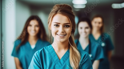 beautiful smiling young nursing students standing looking at the camera © Adriana
