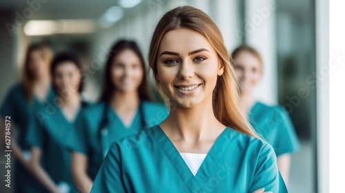 beautiful smiling young nursing students standing looking at the camera