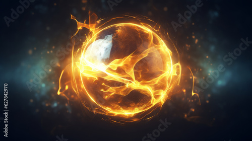 A vibrant ball of fire against a mysterious dark backdrop