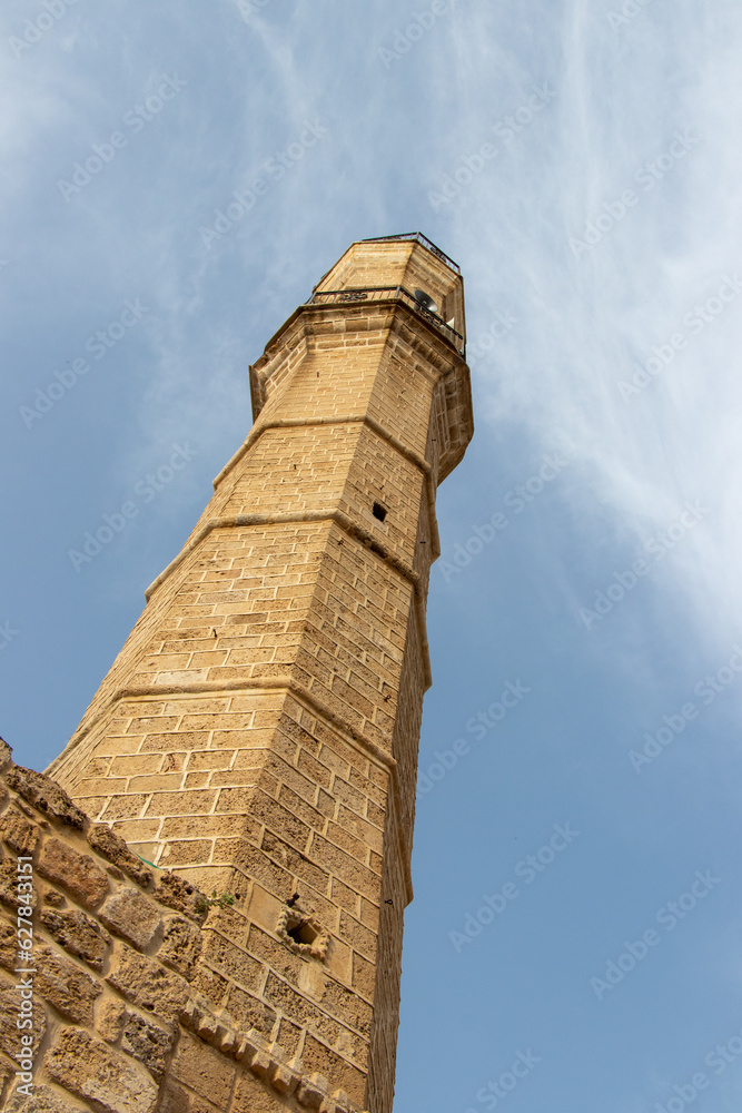 Minaret of Great Mahmoudiya Mosque in old Yafo city. Tel-Aviv, Israel
