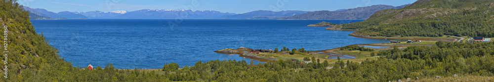 Panoramic view of the landscape westward of Alta in Troms og Finnmark county, Norway, Europe

