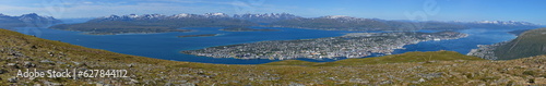 Panoramic view of Tromso from Floya in Troms og Finnmark county, Norway, Europe 