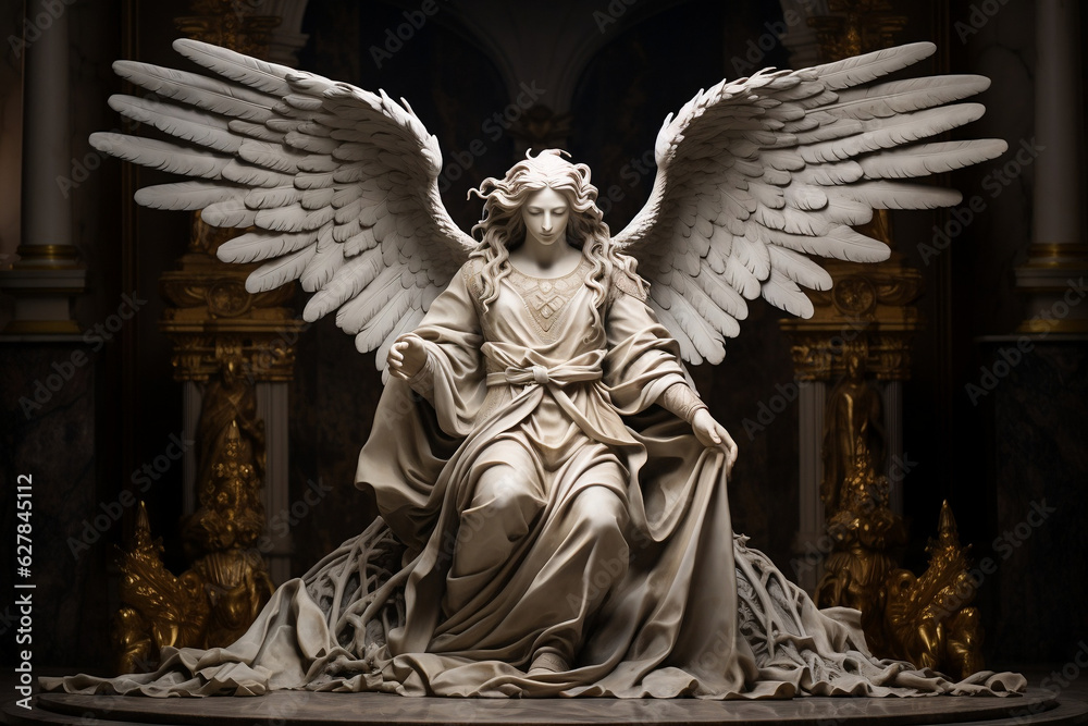 Fototapeta premium Graceful Guardian: Angelic Statue Protecting Devout Prayers