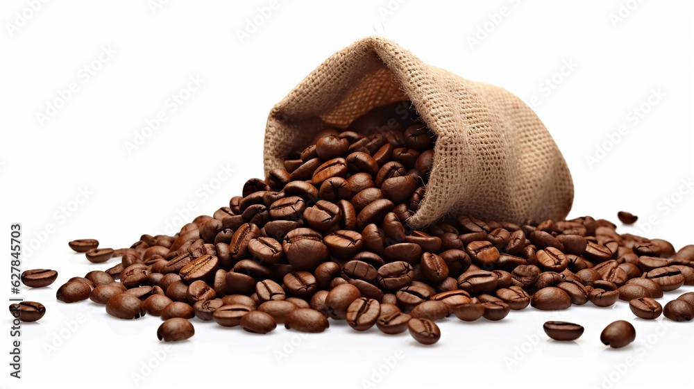 Fresh old sack of coffee grains and brown old wall background Fresh old sack of coffee grains and brown old wall background