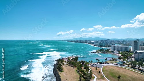 Old San Juan Puerto Rico Drone Shot of Castillo San Felipe del Morro, Escambron Beach (aerial view) photo