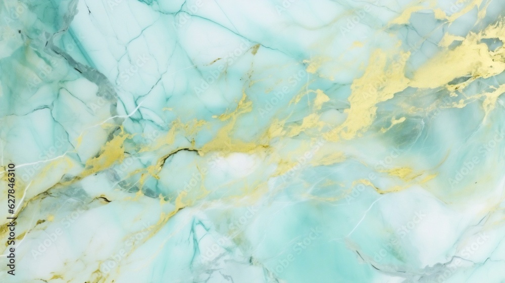 Generative AI : Mint Blue and Lemon Yellow liquid watercolor background with golden stains and beige. Mint Blue and Lemon Yellow marble alcohol ink drawing effect. Vector illustration design template 