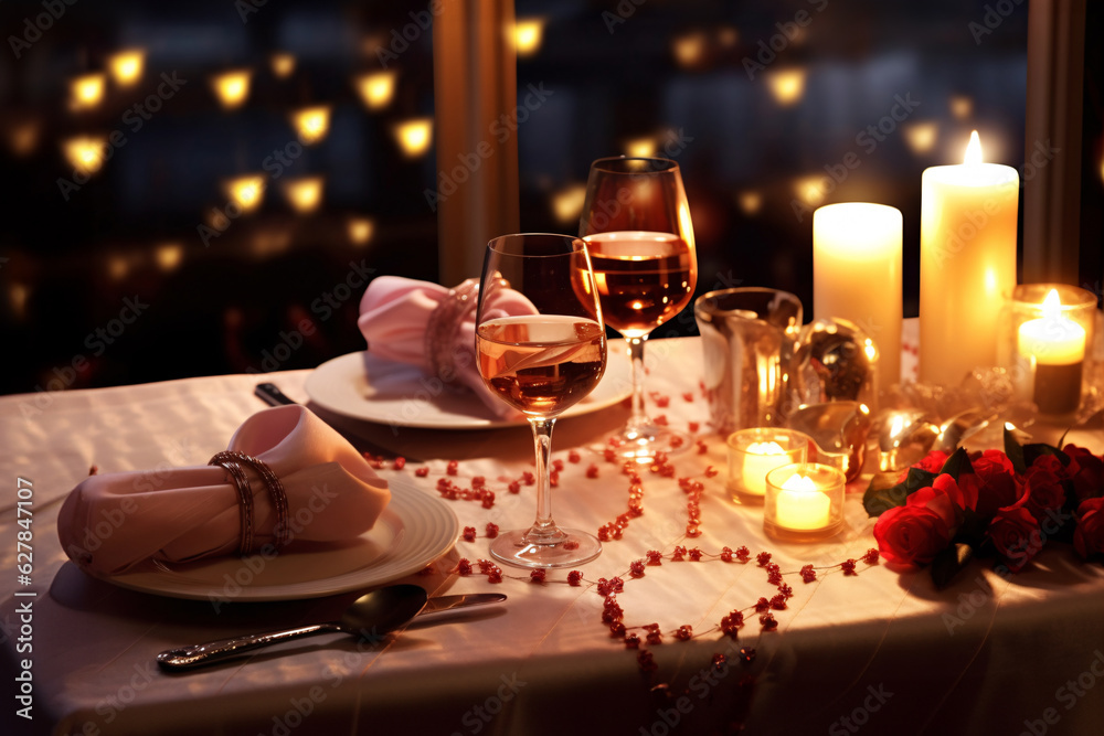 Elegant table setting with candles in restaurant. Selective focus.