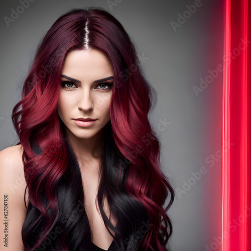 Woman with dark red wavy hair
