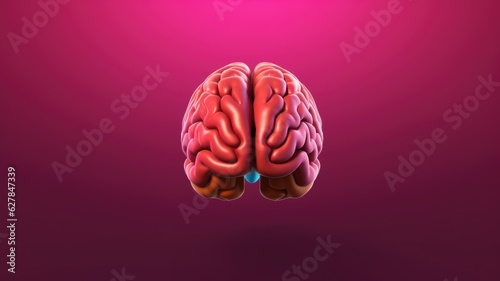 3d illustration of a red human brain isolated on a bright pink background with copy space for text
