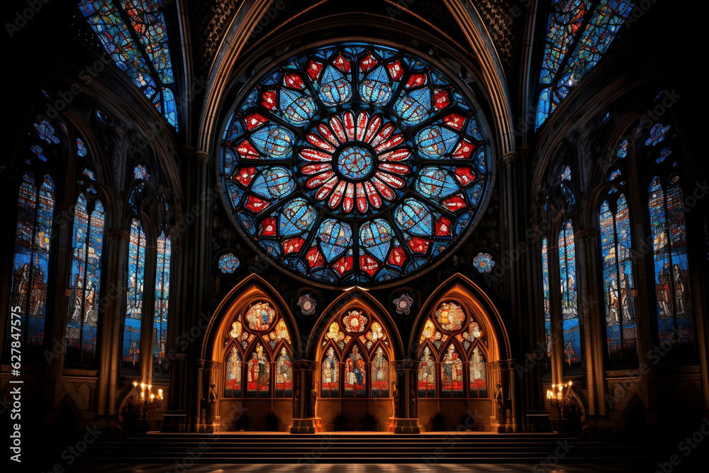 Enchanting View of Gothic Cathedral through Stained Glass Rosette