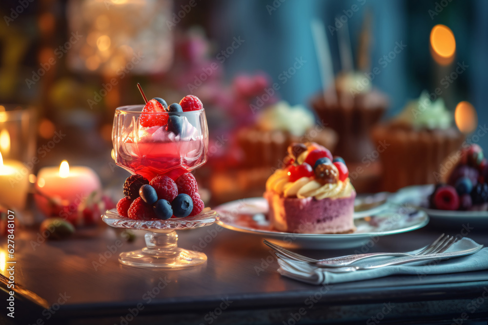 Elegant table setting with candles in restaurant. Selective focus. Romantic dinner setting with candles on table in restaurant. 