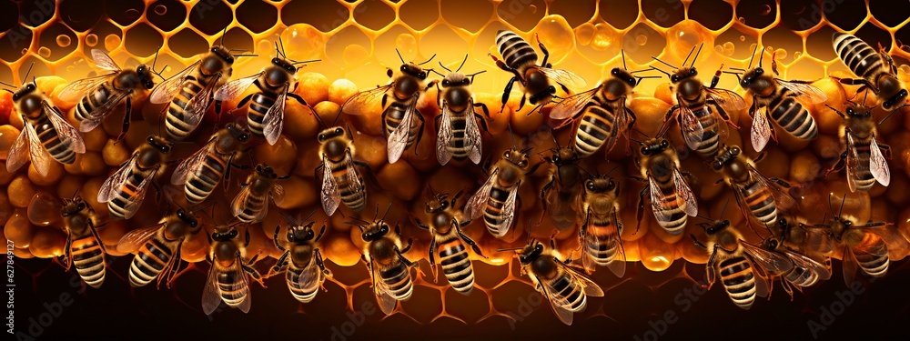 illustration, bee gathered in combs, ai generative illustration, bee gathered in combs, ai generative