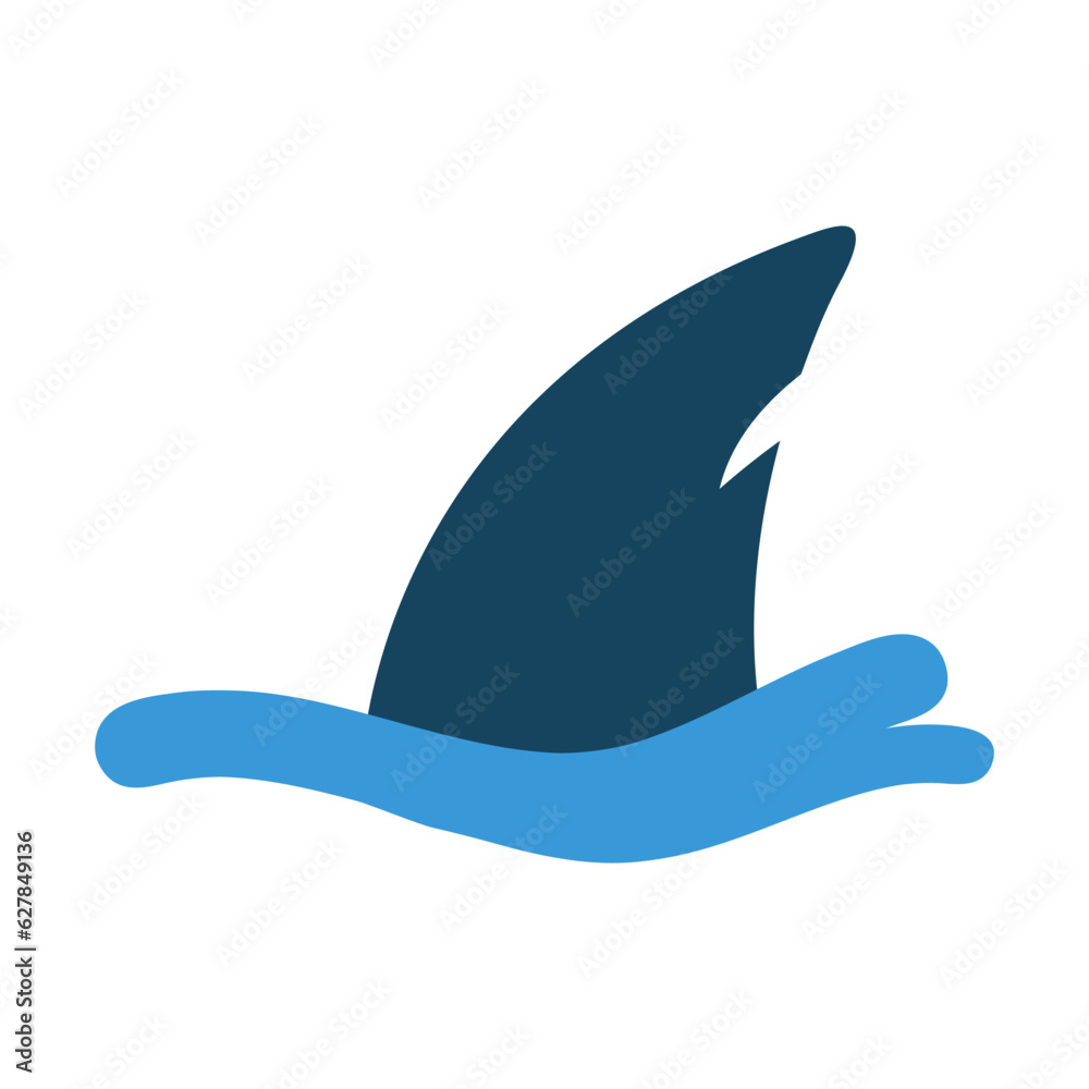 Shark fin out of water, simple flat icon