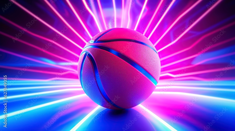 illustration, a basketball with glowing lines in colorful blue and pink, generative ai illustration, a basketball with glowing lines in colorful blue and pink, generative ai