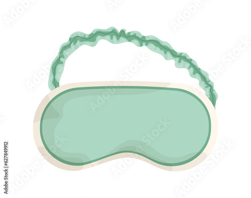Cute green sleep mask sticker concept. Pajama and sleepwear for night. Comfort and coziness in bedroom. Poster or banner. Cartoon flat vector illustration isolated on white background