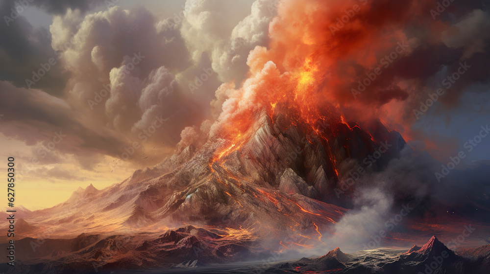 Magma Mayhem: Dazzling Volcanic Eruption with Enormous Lava Stream and Smoke Plumes