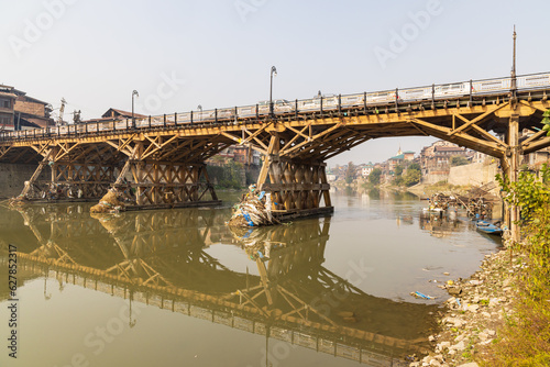 Wooden bridge over the Jhelum River in Srinagar.