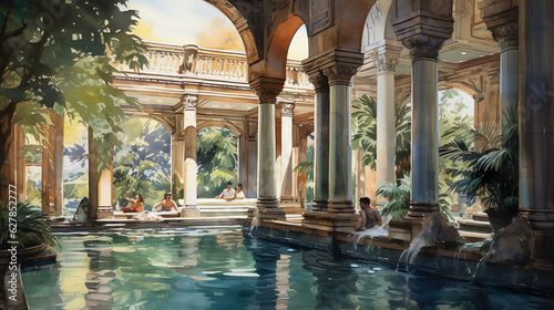 Historic roman bath in an ancient roman city