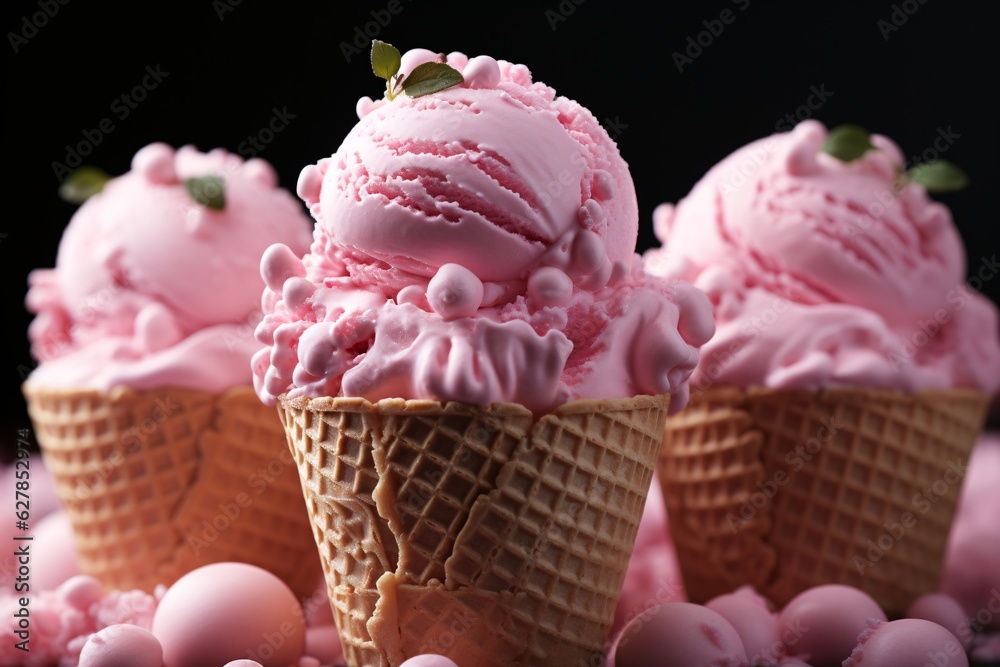 Close up of pink ice cream with berries. Close up of pink ice cream with berries.