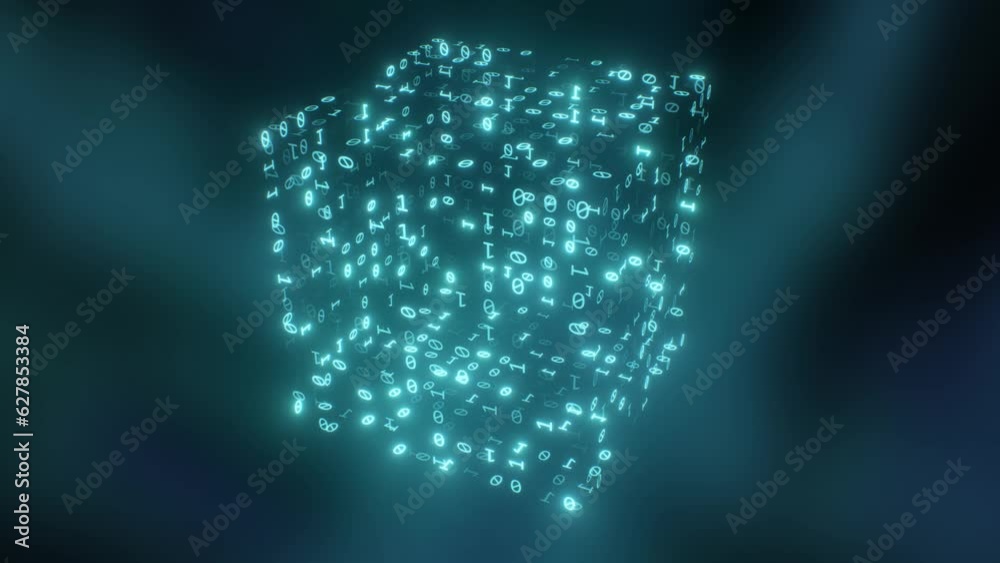 Digital Data Blockchain Cryptography Cube of Flashing Binary Numbers - 4K Seamless VJ Loop Motion Background Animation