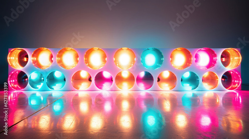 Neon Lichter auf dunklen Hintergrund - Bunte und helle Scheinwerfer