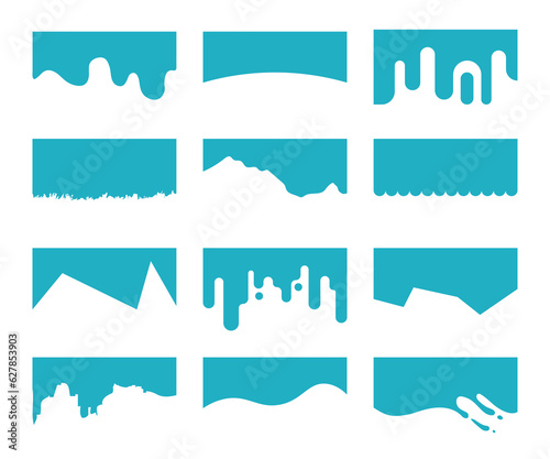 Top template blue elements set. Minimalist creativity and art. Abstract liquid drops. . Poster or banner for website. Cartoon flat vector collection isolated on white background