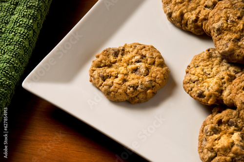 Chocolate Chip Oatmeal Cookies on Plate