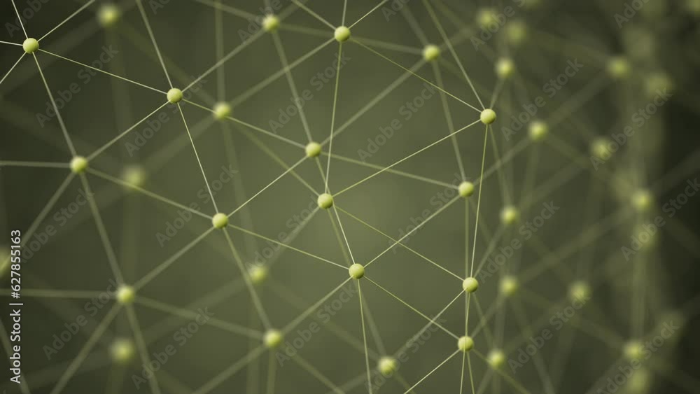 Abstract futuristic molecular polygonal structure 3d render animation yellow dots and lines DNA meta molecules atoms lattice wire triangles plexus pattern wireframe science medicine backdrop wallpaper