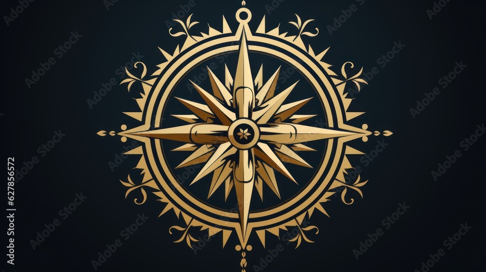 Navigating New Horizons: Wind Rose Compass Symbol, Lost in Adventure: Compass Icon in the Wild, generative ai