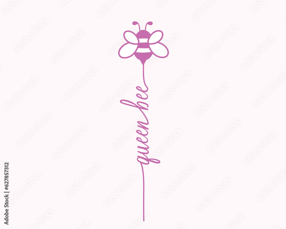 pink flower on white background queen bee
