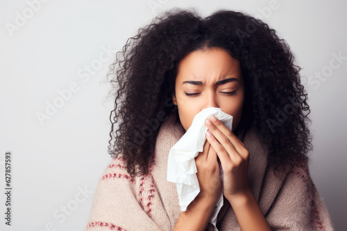 Leinwand Poster Young African American woman with flu