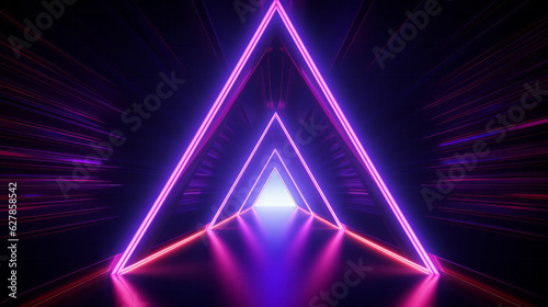 A vibrant neon triangle shining brightly in the darkness