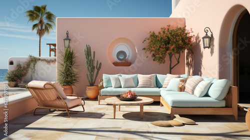 Outdoor Design backyard, american, pastel colors, minimalist, clean, home design, 4k, realistic, aesthetic